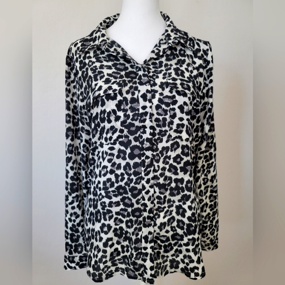 LOFT button down animal print blouse